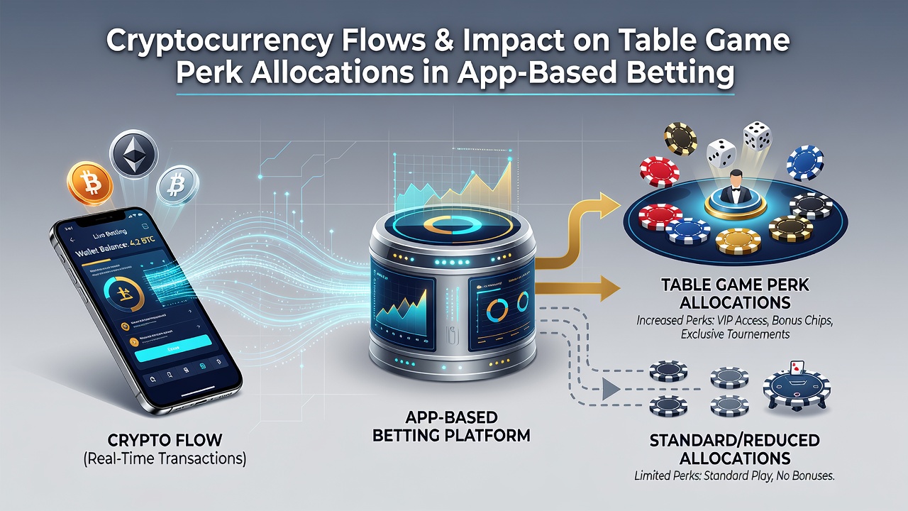 Mobile app interface displaying table game perk allocations triggered by cryptocurrency deposits