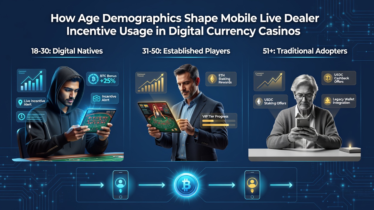 Mobile live dealer interface showing age-diverse player demographics in a crypto casino app