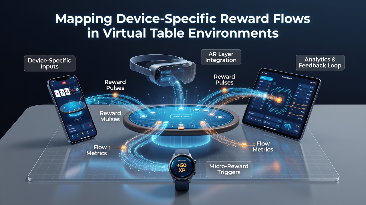 Diagram illustrating reward accumulation trends segmented by device type in blockchain-supported virtual table sessions