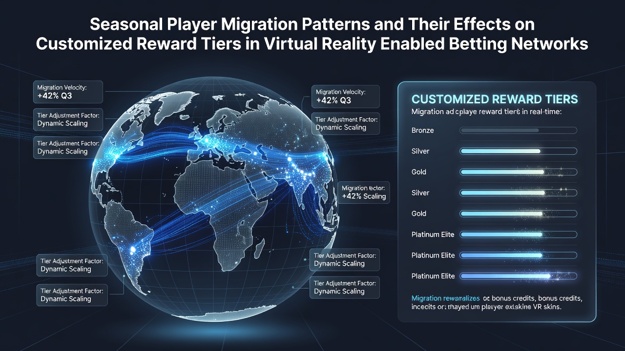 Visualization of seasonal player migration flows across virtual reality betting platforms showing network connections and reward tier adjustments